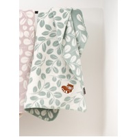 LIGHT GREEN LEAVES WITH EMBROIDERED RED PANDA BASSINET BLANKET
