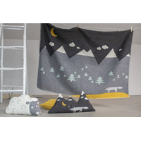 CHARCOAL WOLF EMBROIDERED LILI COT BLANKET
