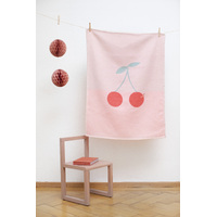 ROSE CHERRIES WITH EMBROIDERED WORM LILI BASSINET BLANKET 70 X 90 CM