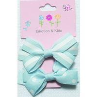 BLUE 2 BOWS STRIPES & SPOTS LG - CLIPS