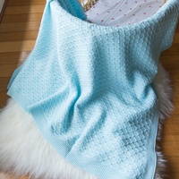 PALE BLUE LACE KNIT BASSINET BLANKET