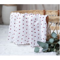 WHITE MUSLIN WITH RED HEARTS