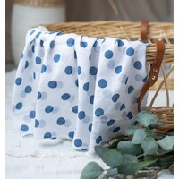 WHITE MUSLIN WITH MIDNIGHT BLUE SPOTS