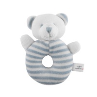 BLUE & WHITE STRIPE BEAR ROUND RATTLE