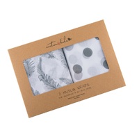 GREY FEATHER & SPOT MUSLIN WRAPS 2 PACK