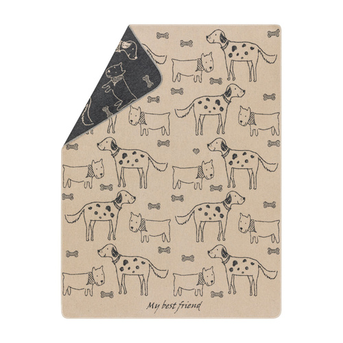 Ecru & Grey Best Friends Allover Dog Blanket 100 x 140 cm