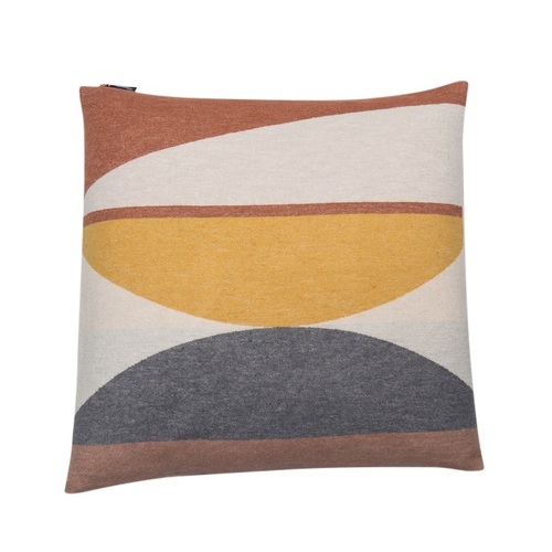 YELLOW/BROWN GRAPHIC COMPOSITION CUSHION 50 X 50 CM
