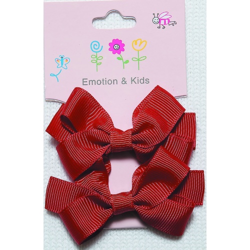 RED PLAIN LARGE BOWS CLIPS - PAIR