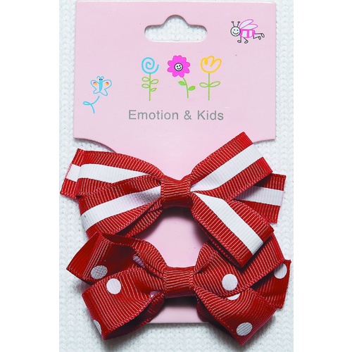 RED 2 BOWS STRIPES & SPOTS LG - CLIPS