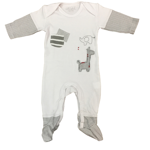 WHITE & GREY SAFARI FOOTED OUTFIT 3-6 MONTHS