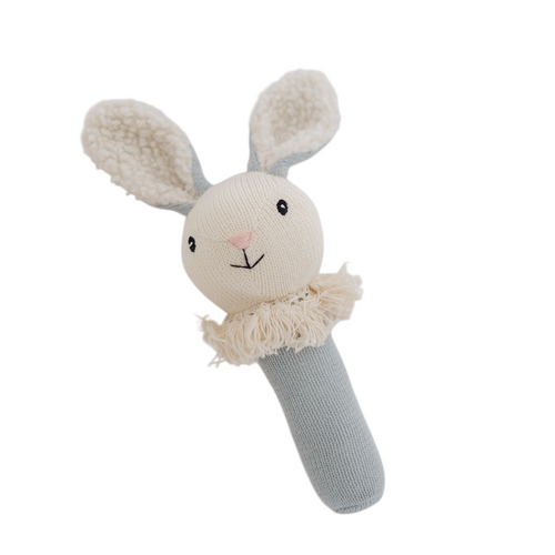 Dusty Blue Nibbles Bunny Knitted Rattle