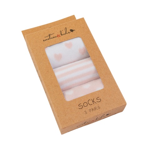 PALE PINK STRIPE, SPOT & HEART 3 PACK SOCKS 6 - 12 MONTHS