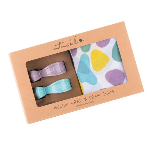 Camo Muslin Wrap with Elderberry & Aqua Pram Clips