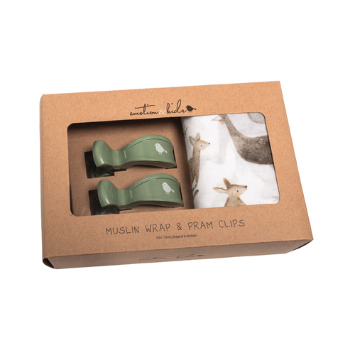 Australiana Muslin Wrap & Sage Pram Clip Set