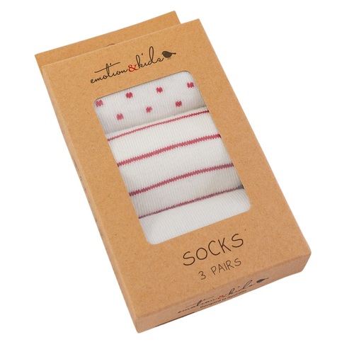 RED DOTS & STRIPES 3 SOCKS 0-3 months