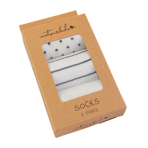 NAVY DOTS & STRIPES 3 PACK SOCKS 3-6 months