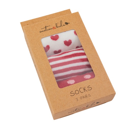 Red Stripe, Spots and Hearts Socks 3 Pack