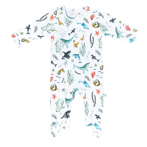 UNDER THE SEA ORGANIC COTTON ZIP FOOTED OUTFIT